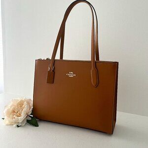 Coach Nina Tote Bag Cognac, Carry All Tote Bag, Leather Tote Bag, Gold Hardware